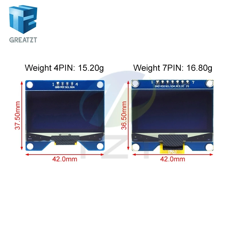 1.54 inch 4PIN 7PIN White Blue Yellow OLED Screen Module TZT  CH1116 Drive Compatible for SSD1306 SPI Interface 128*64