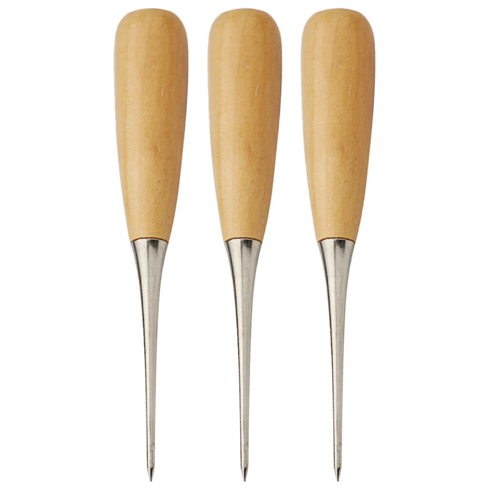 

3 Pcs Awl Curtain Tool Hand-made Awls Suite DIY Stitching Tools Handheld Sewing Wood Punch Hole Wool Accessories