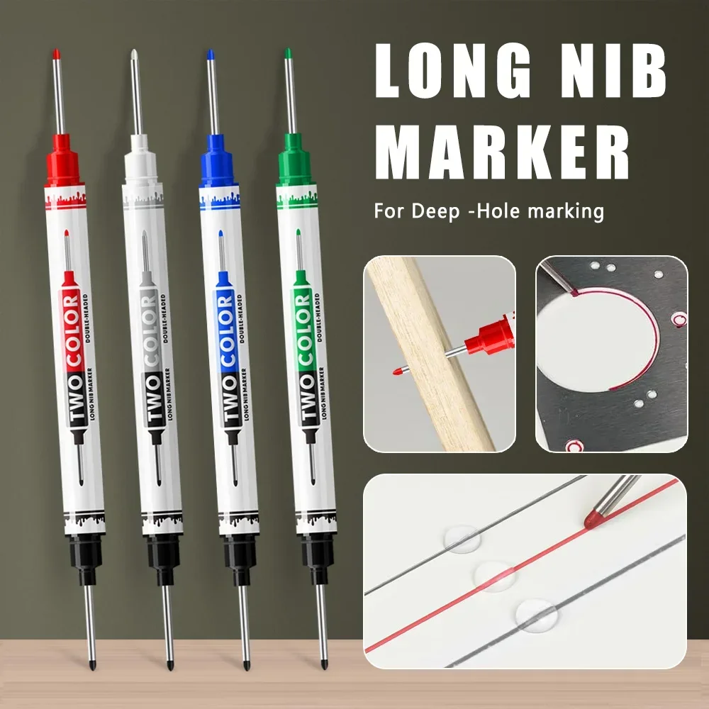 1/4/10 Pc 21mm Waterproof Deep Hole Long Head Nib Markers Black/Blue/Red/Green Ink for Carpenter Pen Multi-Purpose Woodwork Tool
