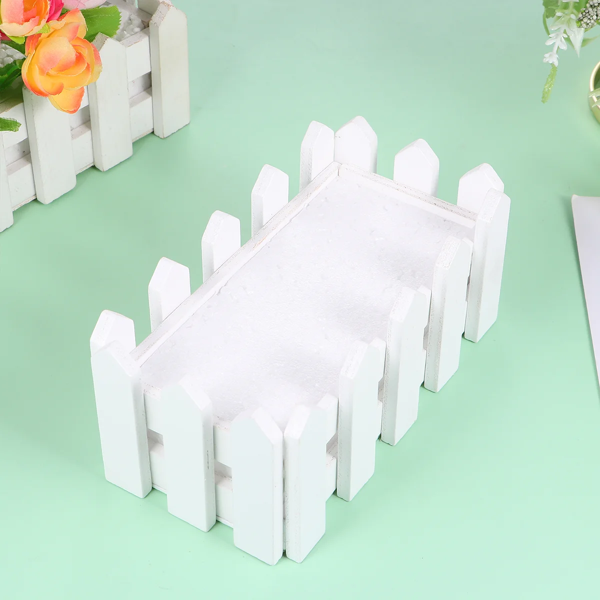 

3 Pcs Artificial Plastic Flower Pot Moss and Vase Fake Flower Set Portable Simulative Flower Pot with Wooden Fence (White)