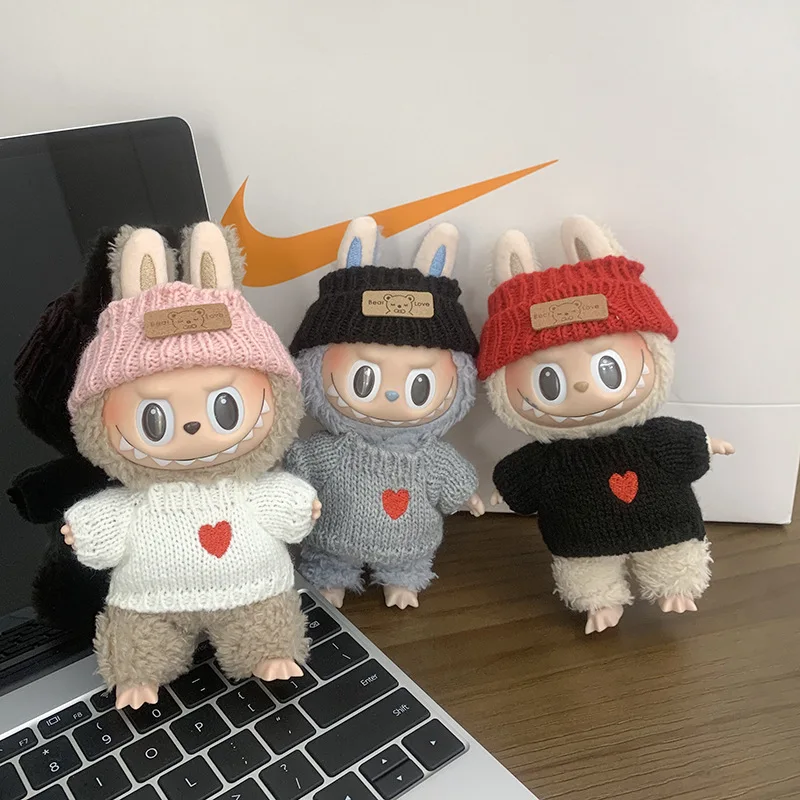 

Labubu Doll Clothes Vinyl Doll Knit Sweater Hat Casual Trendy Outfit Labubu Clothing Accessories