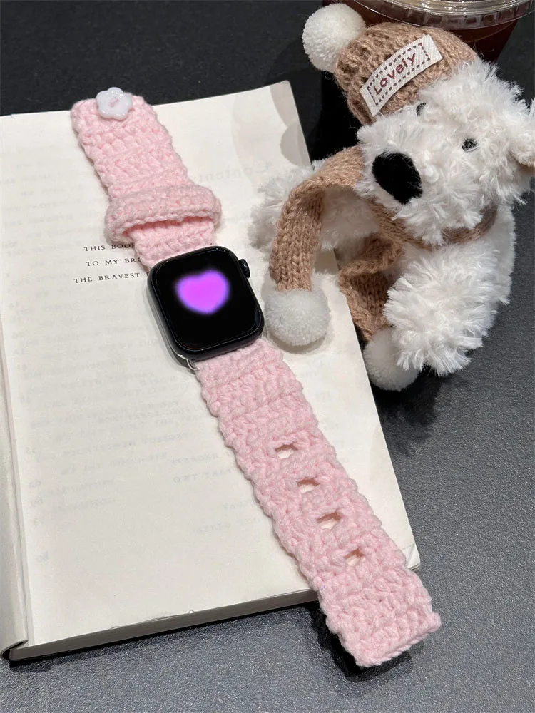 Y2k dziergany kwiatowy pasek do Apple Watch taśma do ćwiczeń Ultra2 49mm 41 45 38 42 40 44mm urocza damska pętla pasek do zegarka iwatch 9 SE 8 7 6