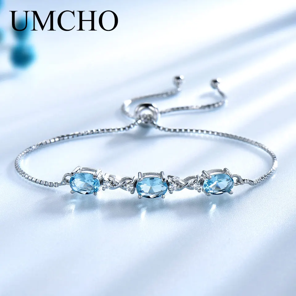 Nano Sky Blue Topaz Bracelet 5*7mm Bracelets Women Silver 925 Bangle  Adjustable Bracelet Engagement Birthday Gift  