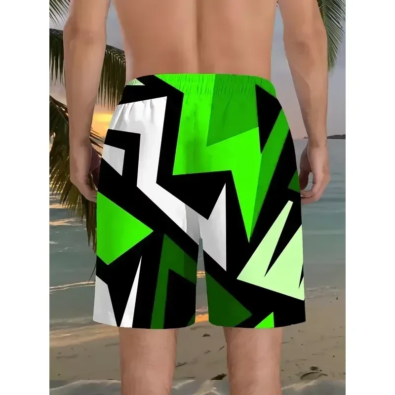 Shorts Comfortable Breathable Casual Men's 3D Geometric Print Beach Shorts Polyester Drawstring Waist Lightweight Summer Swim