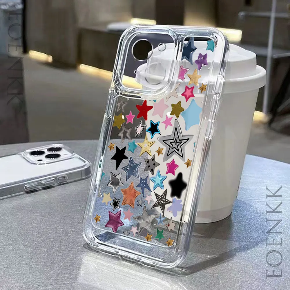 

Transparent Star Phone Case For iPhone 11 12 14 13 15 16 Pro Max X XR XS 16 15 Plus 12 13Mini Graphic Soft Silicone Bumper Cover