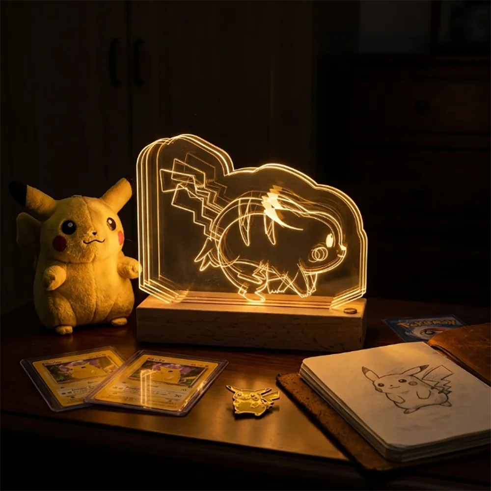 アニメかわいいピカチュウ-led-ナイトライトポケモンアクリルランプアニメルーム装飾かわいいデスクランプグッズギフト