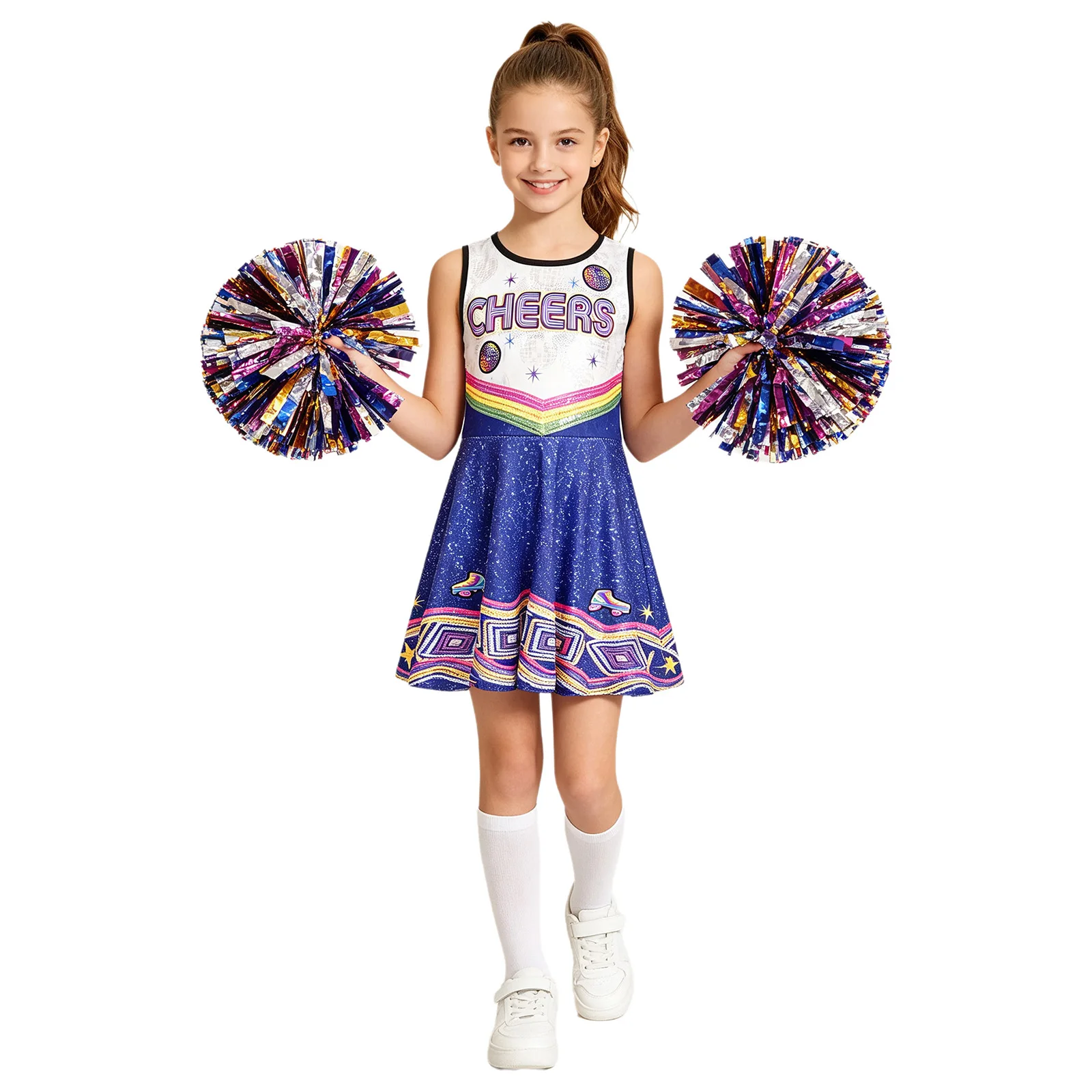 Kids Girls Cheerleader Costume Cheer Modern Dance Performance Outfits Students Cheerleading Uniform Printed Performance Dress