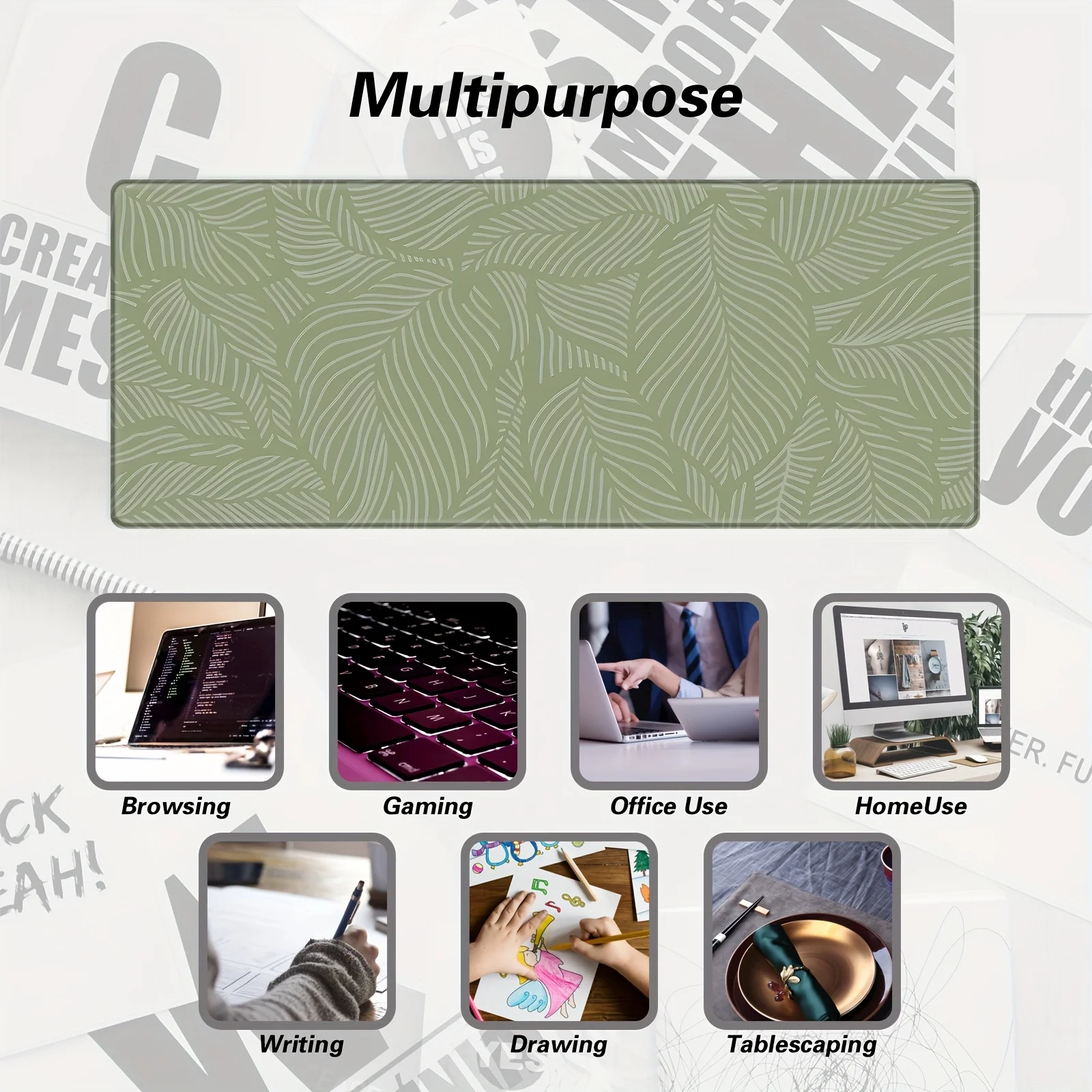 Boho chique folha verde tapete de mesa mousepad lavável antiderrapante natureza-inspirado escritório ou casa espaço de trabalho acessório de escritório em casa mousepad