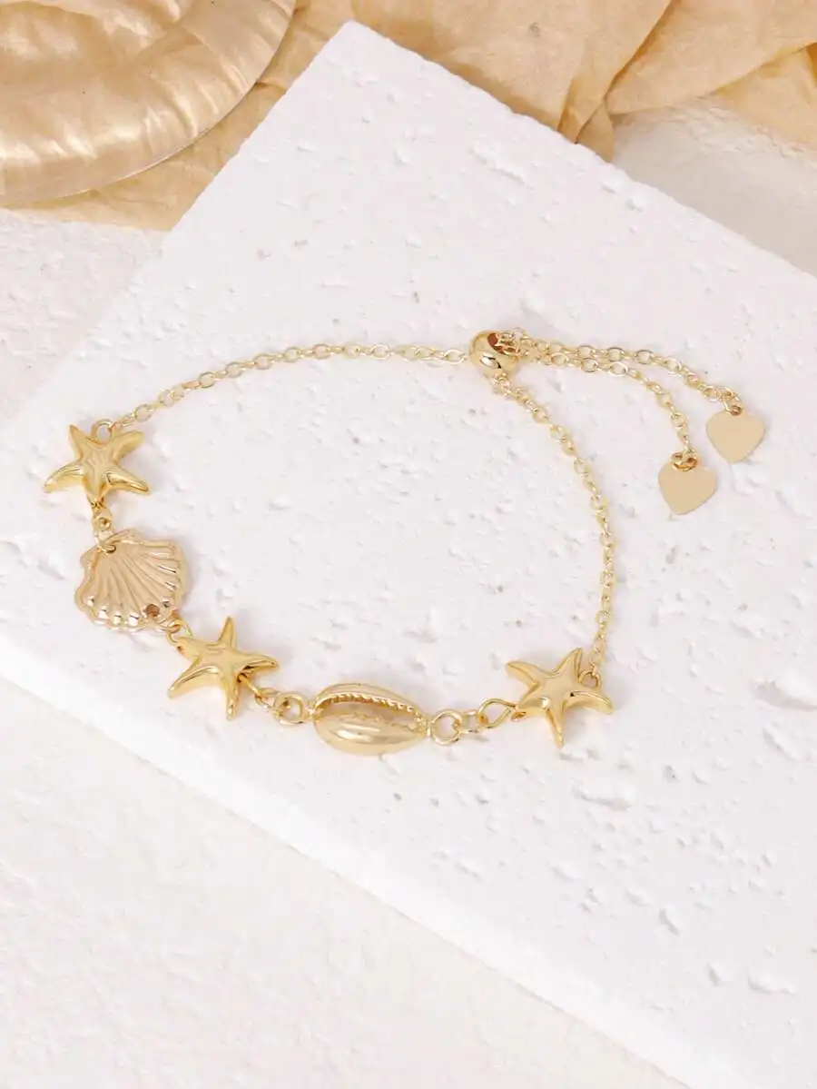 1pc Bohemian Ocean Shell, Starfish Decor Adjustable Bracelet, Women Beach Resort Party Accessory view 2