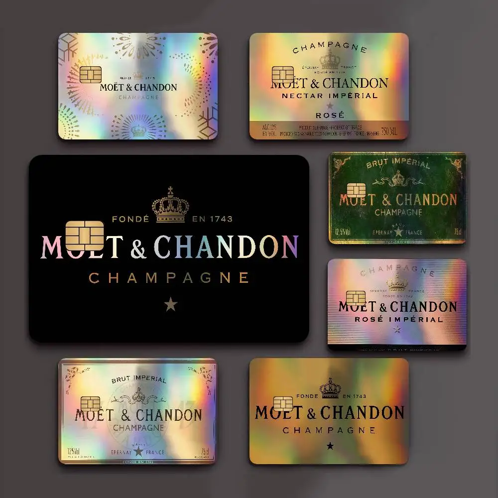 Adesivos de Cartão de Banco de Luxo M-Moet C-Chandon com Efeito Laser Brilhante, Impermeáveis e Removíveis para Decoração Pessoal DIY