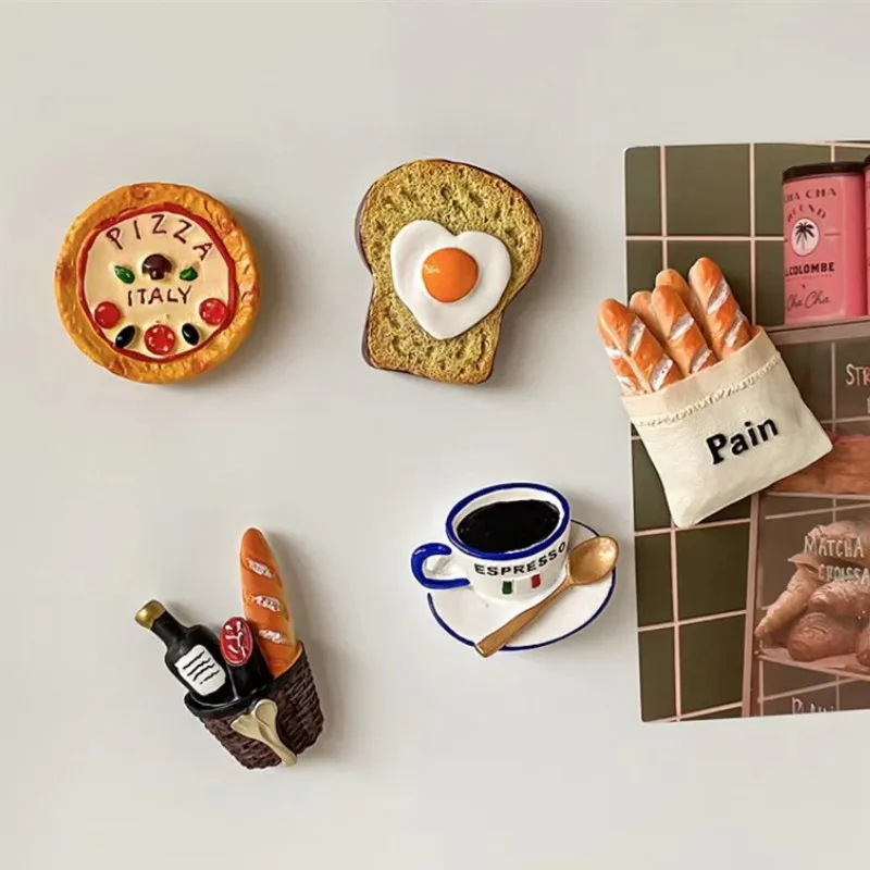 3D Food Magnets Sticker For Fridge Cute Egg Bread Coffee Tomatoes Mini Refrigerator For Skin Care Home Decoration Ornament Gifts