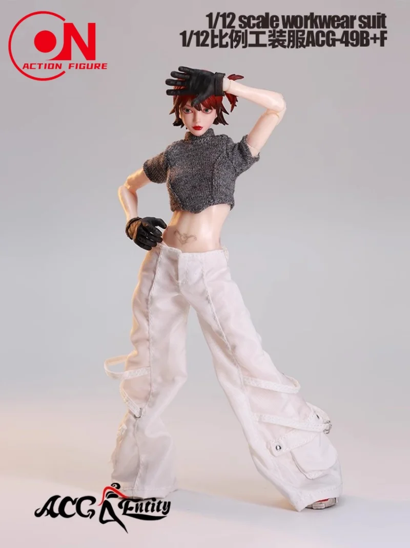 ACG-49 1/12 스케일 여성 단색 반팔 티셔츠 작업복 의상 모델 6인치 군인 액션 피규어 바디 인형용