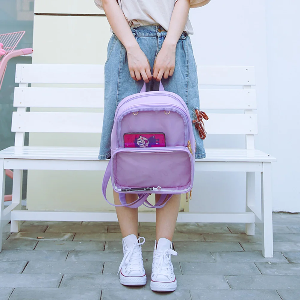 

1Pcs Jelly Backpack Transparent Waterproof Violet Stylish Large Capacity Travel School Makeup Organizer Adjustable