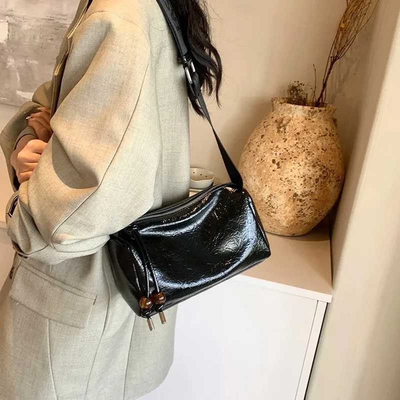 PU Leather Shoulder Bag For Women Fashion Luxury Gold Crossbody Bag Ladies 2024 New Korean Solid Silver Small Pillow Bag Female