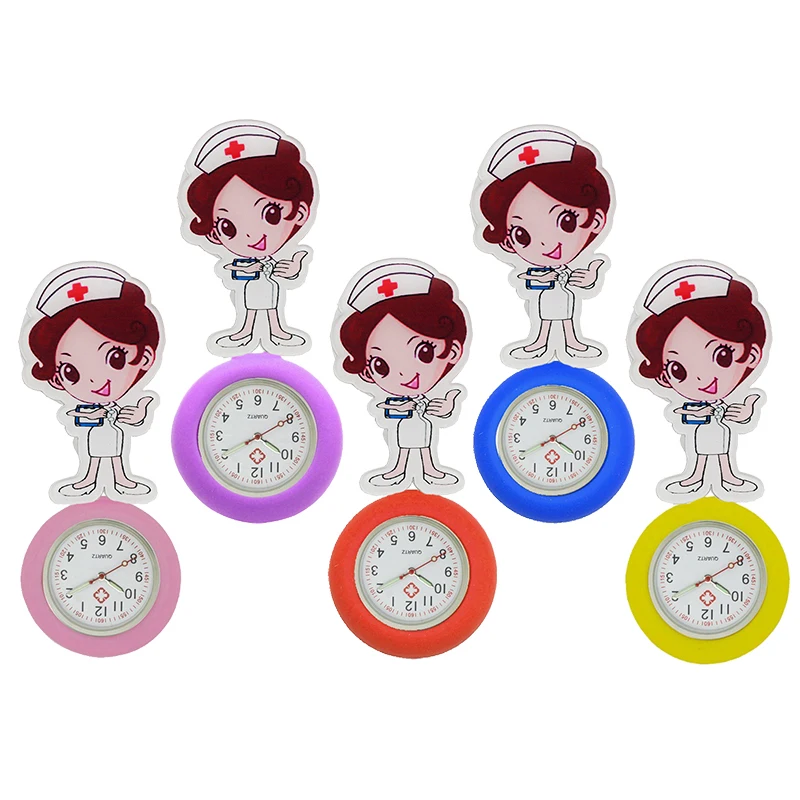 

YiJia 10pc Wholesale Luminous Pointer Retractable Badge Reel Nurse Pocket Watch with Colorful Rubber Protect for Hospital Woker