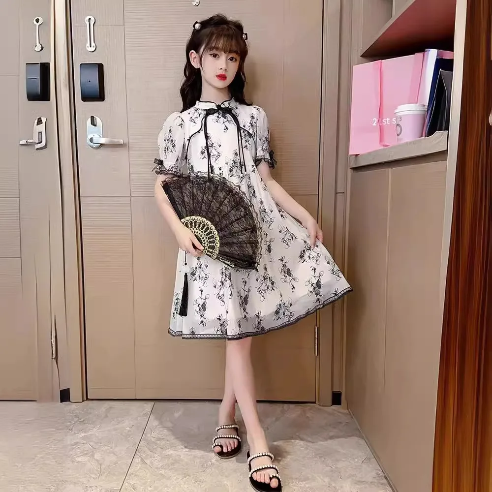 2024 summer Kids Girls spring chinese Cheongsam Qipao Princess Teenager New Year Floral Dresses Clothing  4 7 8 9 10 12 14 Years