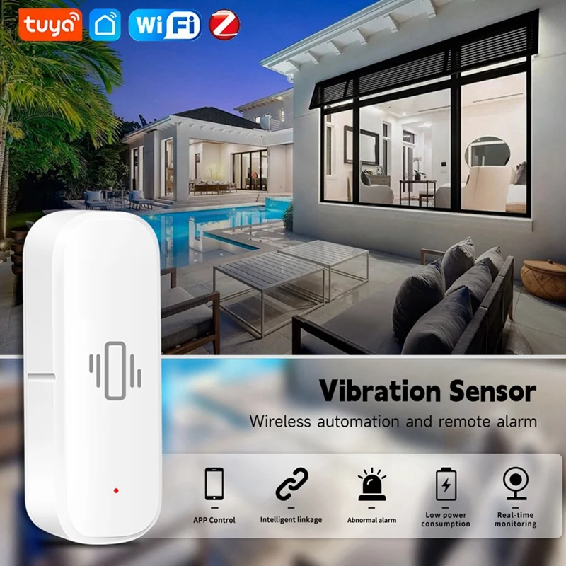 Sensor de vibración inteligente Tuya Zigbee, alarma de choque de movimiento, Notificación por aplicación Smart Life, Monitor en tiempo Real