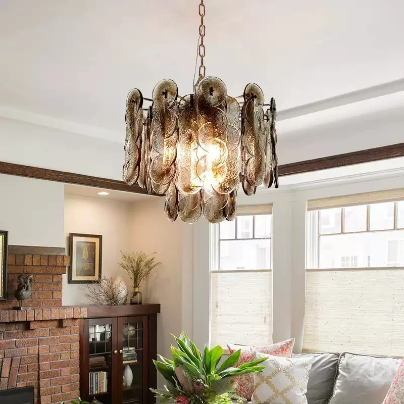 

Round Murano Glass Chandelier Vintage French Glass Hanging Chandeliers For For Dining Living Room Bedroom Glass Pendant Lights