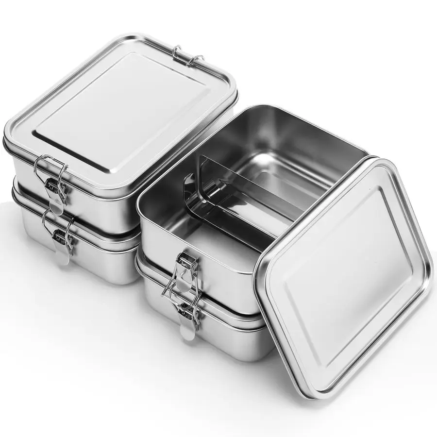 

4 Pcs Stainless Steel Food Containers 1200ml Metal Bento Lunch Box Stainless Steel Food Storage Containers, Lockable Clips to Le