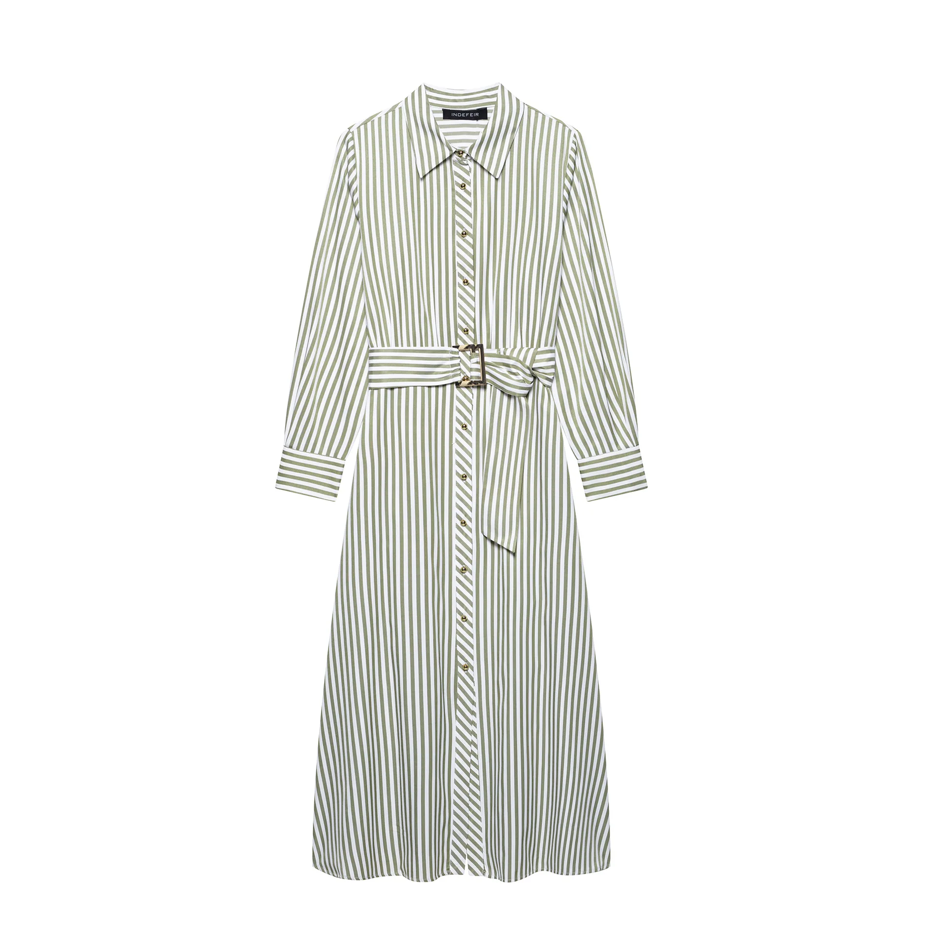 Casual Chic Women Dress Striped Belt Button Long Sleeve Slim Long Straight Vestidos New Fashion 2025 Spring Summer Dress
