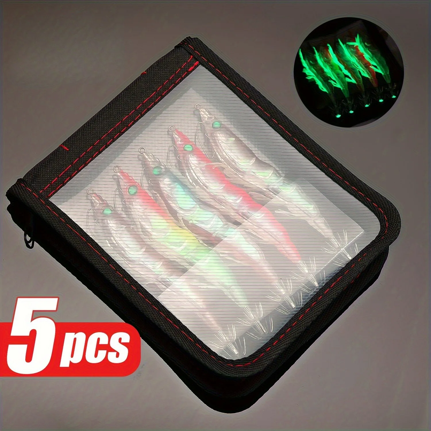 5-Piece Set of Luminous Squid Lures, Multi-Colored Abs Material with Stainless Steel Hooks, Fishing Bait with Realistic Shrimp and Squid Design, Suitable for Sea Fishing, Holiday Gift Box Packaging