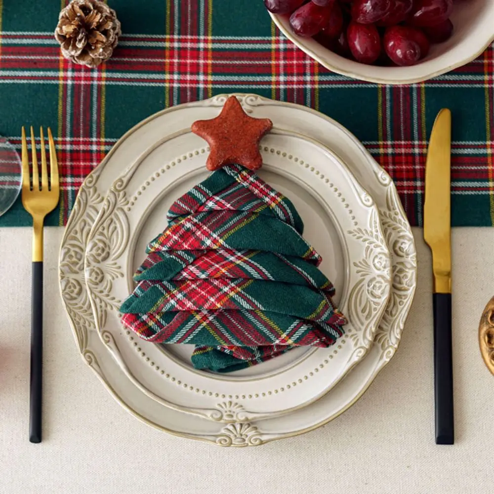 

Household Rectangular Lattice Placemats Insulated Anti-scald Plaid Table Mat Soft Scottish Dinner Napkin Wedding
