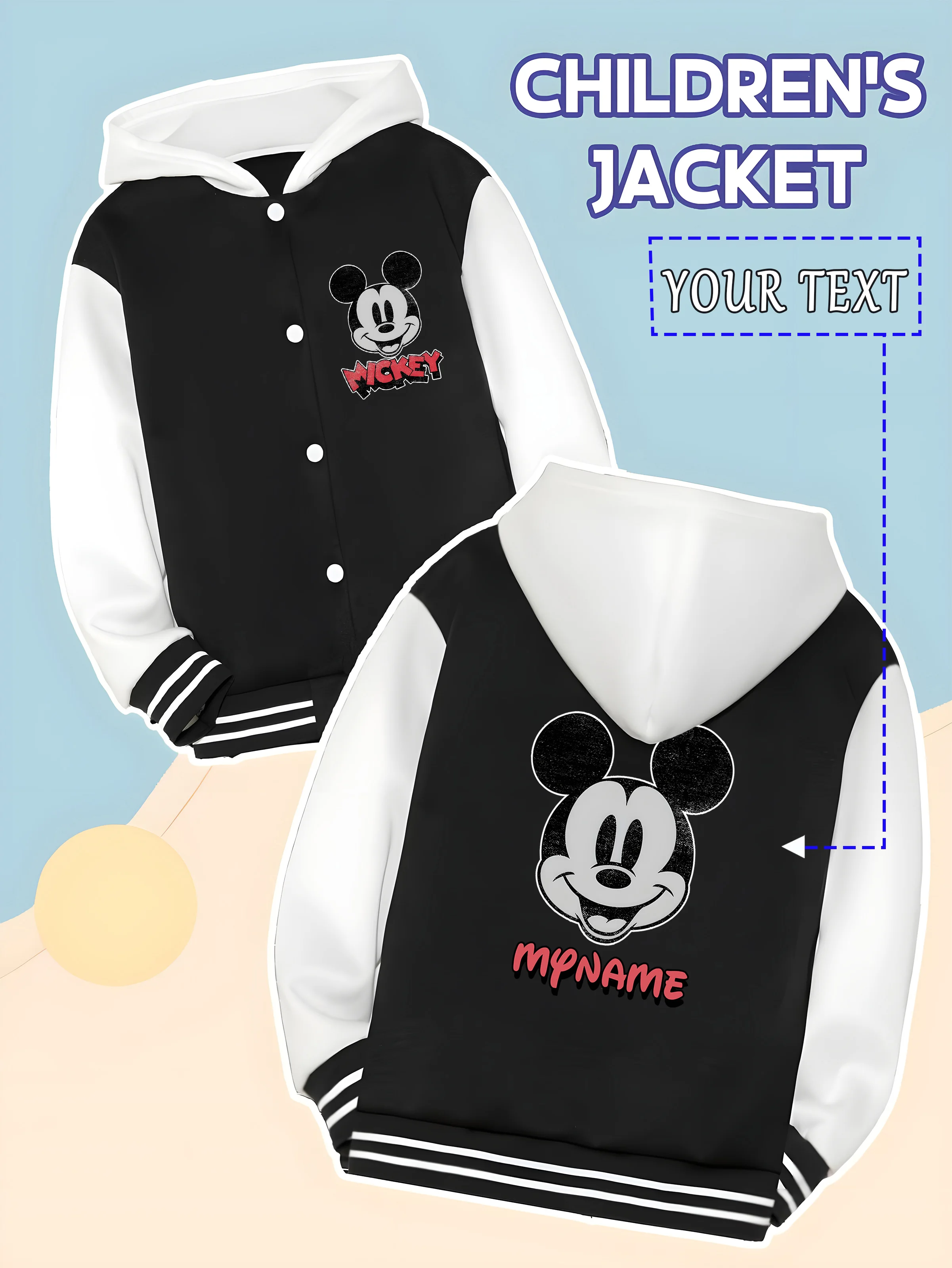 

MINISO Disney Mickey Mouse custom-designed boys' baseball jacket - Classic Mickey Mouse paired with "MY NAME" for a unique and p