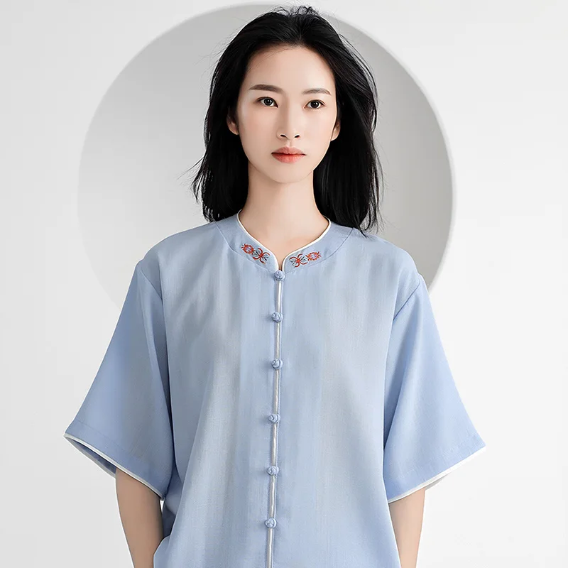 Premium Embroidery Tai Chi Uniform for Women Men Summer - Short Sleeve 3/4 Sleeve Practice Ba Duan Jin Wear