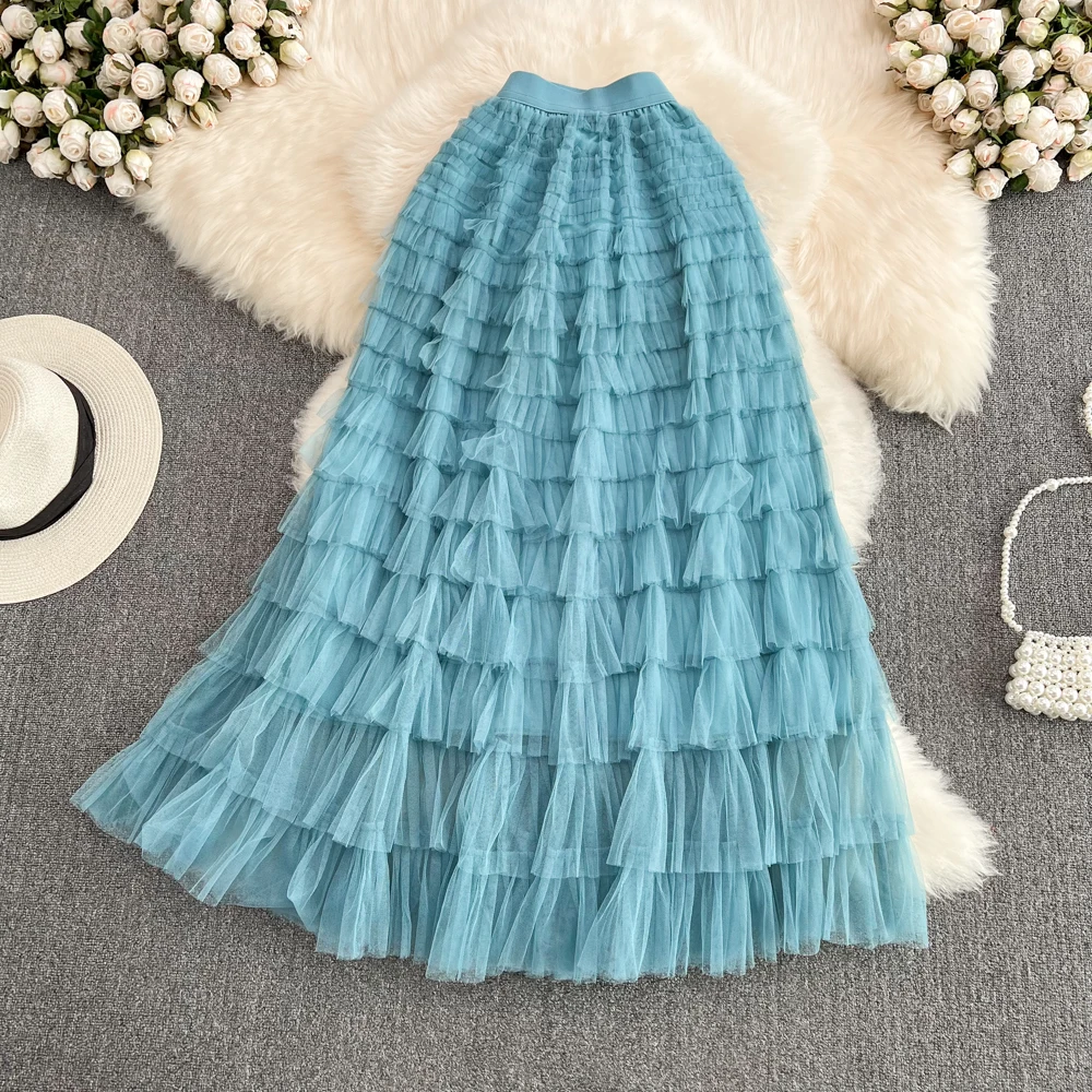 Super Long 97cm Maxi Tulle Skirts for Women 2023 New Chic Patchwork Cake Skirt Multilayer Large Swing A-Line Skirts Mujer Faldas