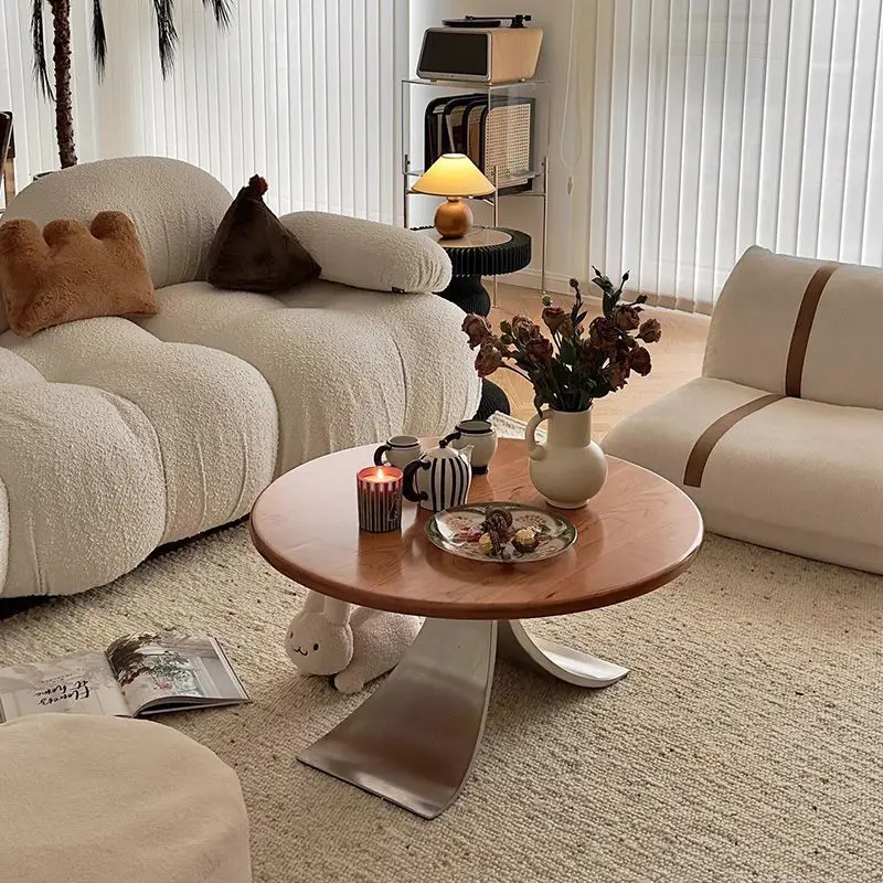 Medieval solid wood round coffee table living room exquisite small round coffee table simple modern light luxury coffee table