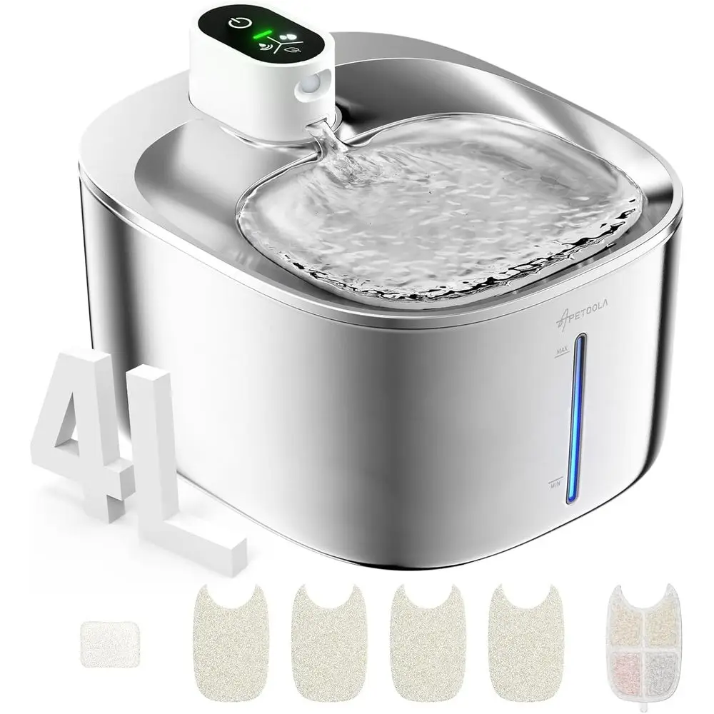 

Battery Operated Stainless Steel Pet Drinking Fountain, 4L Capacity for Cats and Dogs