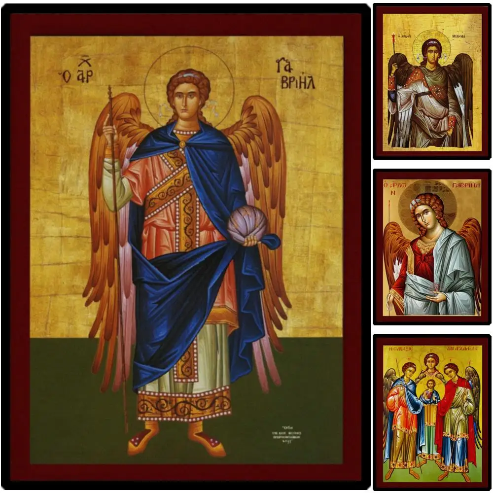Archangel Gabriel Greek Orthodox Icon Canvas Print Byzantine Wall Art Large Religious Office Decor Christmas Annunciation Gift