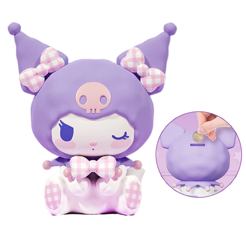 Genuine Sanrio Kuromi Piggy Bank Kawaii Anime Figure Desk Savings Bank Collection Pvc Statue Doll Children Birthday Gift Toy