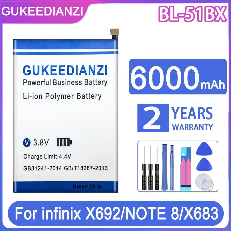 GUKEEDIANZI Сменный аккумулятор BL-51BX 6000 мАч для infinix note 8 8i/X692 X683 X682B/HOT 10 hot10/Note8