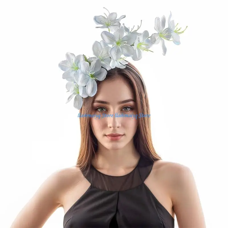 

573B Fashionable Spring Headband Elastic Band Artificial Jasmine Blooms Decoration