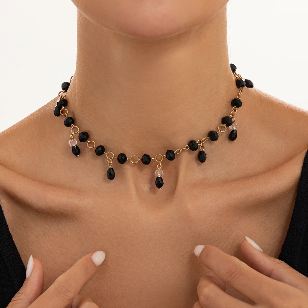 Ingemark Neue Gothic Unregelmäßige Rot-Schwarze Kristall-Quasten-Anhänger-Halskette für Frauen Vintage Verstellbare Kette Halloween-Schmuck – Detail 4