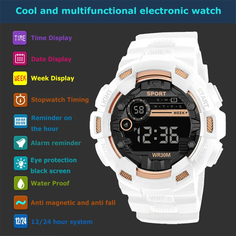 YIKAZE Men\'s Sports Watches Waterproof Luminous Multifunction Clock Cool Outdoor Digital Fitness Military Watch for Man Student