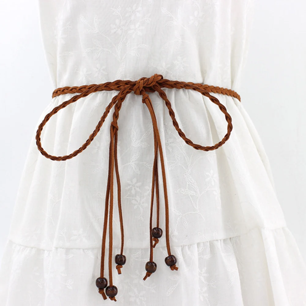 

New Braided Woven Tassel Leather Rope Dresses Coat Decoration String Waist Belt For Women Vintage Waistband Ladies Casual Belts