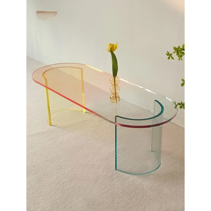 

Oval rainbow colorful coffee table acrylic gradual change color simple low table