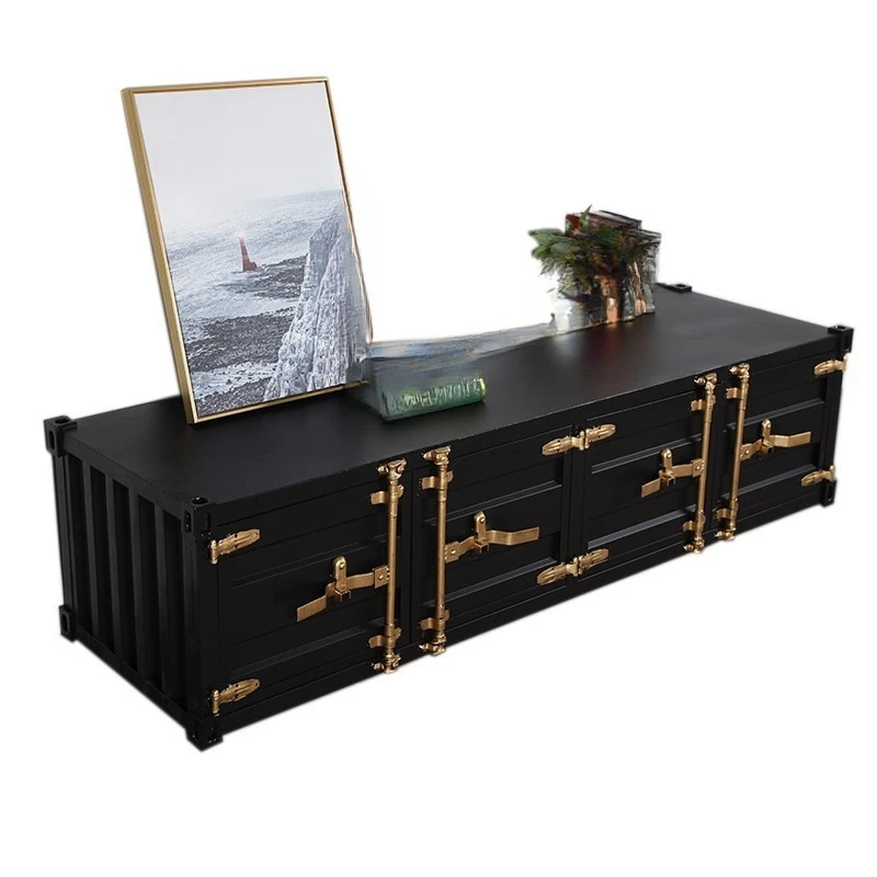 

rectangular TV cabinet coffee table small apartment personality creative wrought iron container furniture retro cabinet