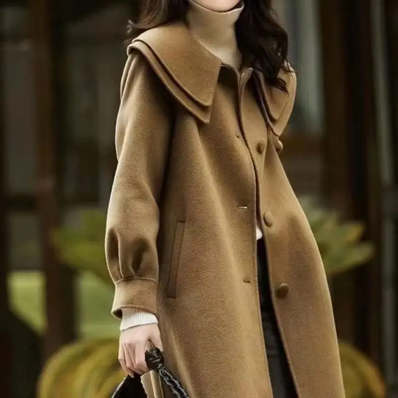 

2025 New Autumn Winter Korean Wool Jacket Women Mid length Casual Single Breasted Female Woolen Outerwear Ladies Overcoat