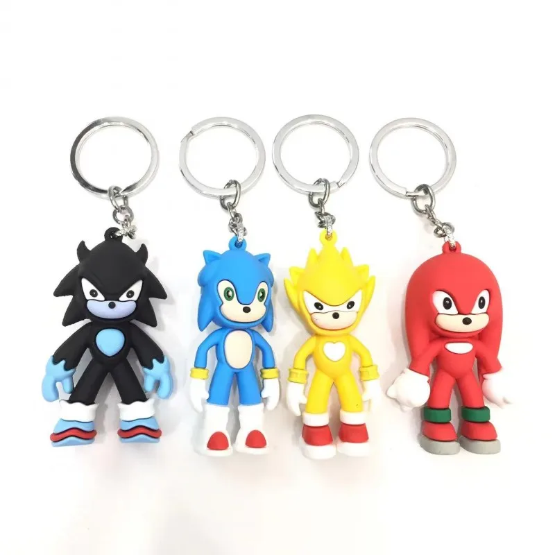 3D Doll Sonic The Hedgehog Key Chain Anime Character Key Ring PVC Cartoon Figure Keychain Kid Toy Key Holder Gift