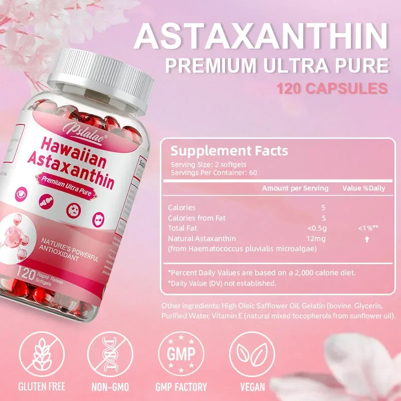 Hawaiian Astaxanthin - Protect Eyes,Supports Eye, Skin & Joint Health, Antioxidant, Speed Up Metabolism, Boost Immunity, Non-GMO
