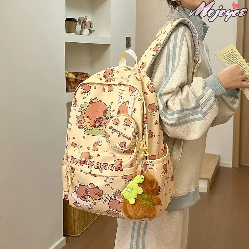 

Capybara Backpack Cute Cartoon School Bag with a Doll Pendant Funny Animal Book Bags Large Capacity Laptop Bags Casual Daypack