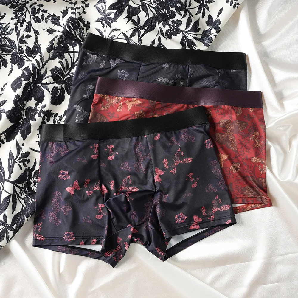 

Men's Panties Fashion Printed Sexy Boxers Underwear Man Ice Silk Breathable Comfortable Boxer Shorts Widen Waistaband Underpants