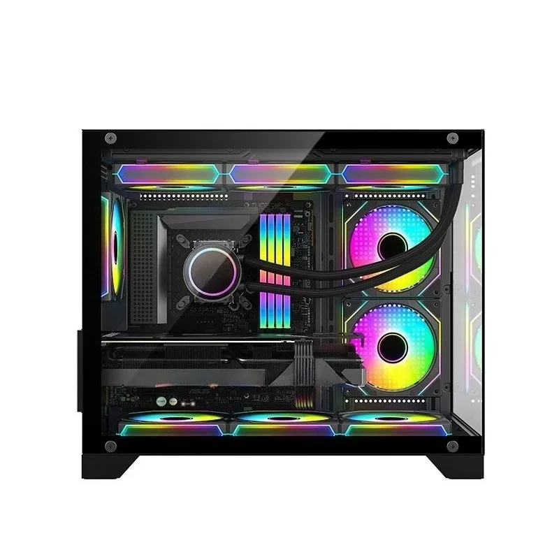 Sea View 360 Water Cooling PC Case Desktop Panoramic Side Panel Gaming M-ATX Computer Chassis for E-sports Setup