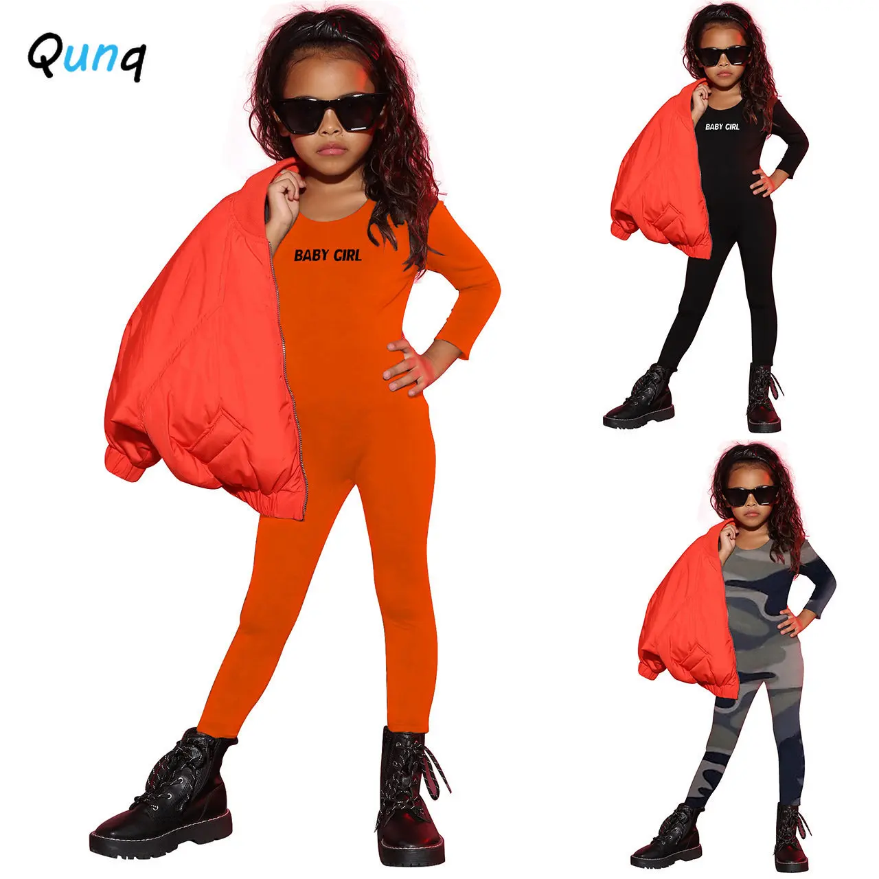 

Qunq Spring Autumn New Girls O Neck Long Sleeve Print Skinny Pullover Jumpsuits Casual Fashion Sporty Kids Clothes Age 3T-8T