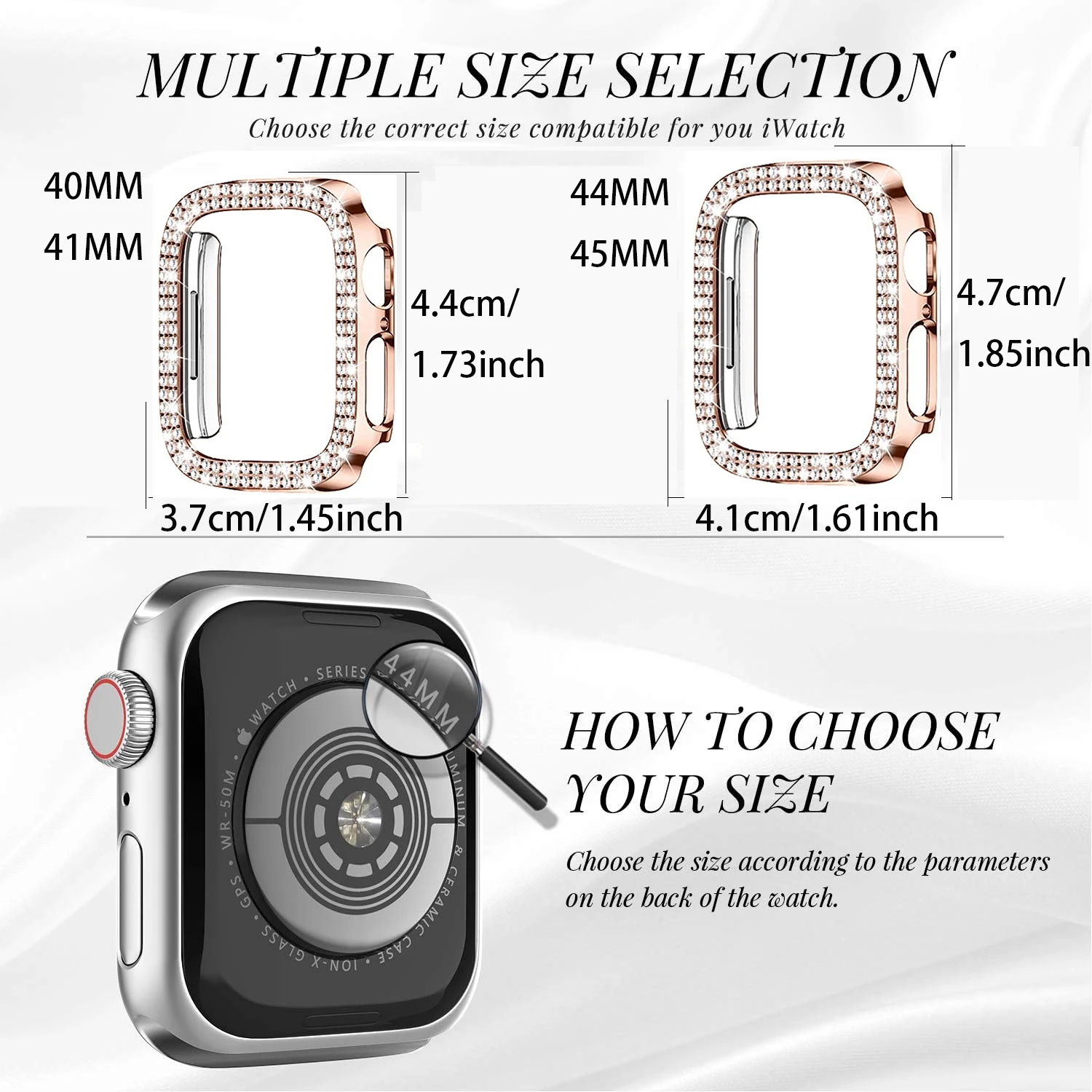 Protective Case for Apple Watch Case 9/8/7 41mm 45mm Bling Rhinestone Women Bumper Frame Cover iWatch Series 40mm 44mm 6/5/4 SE