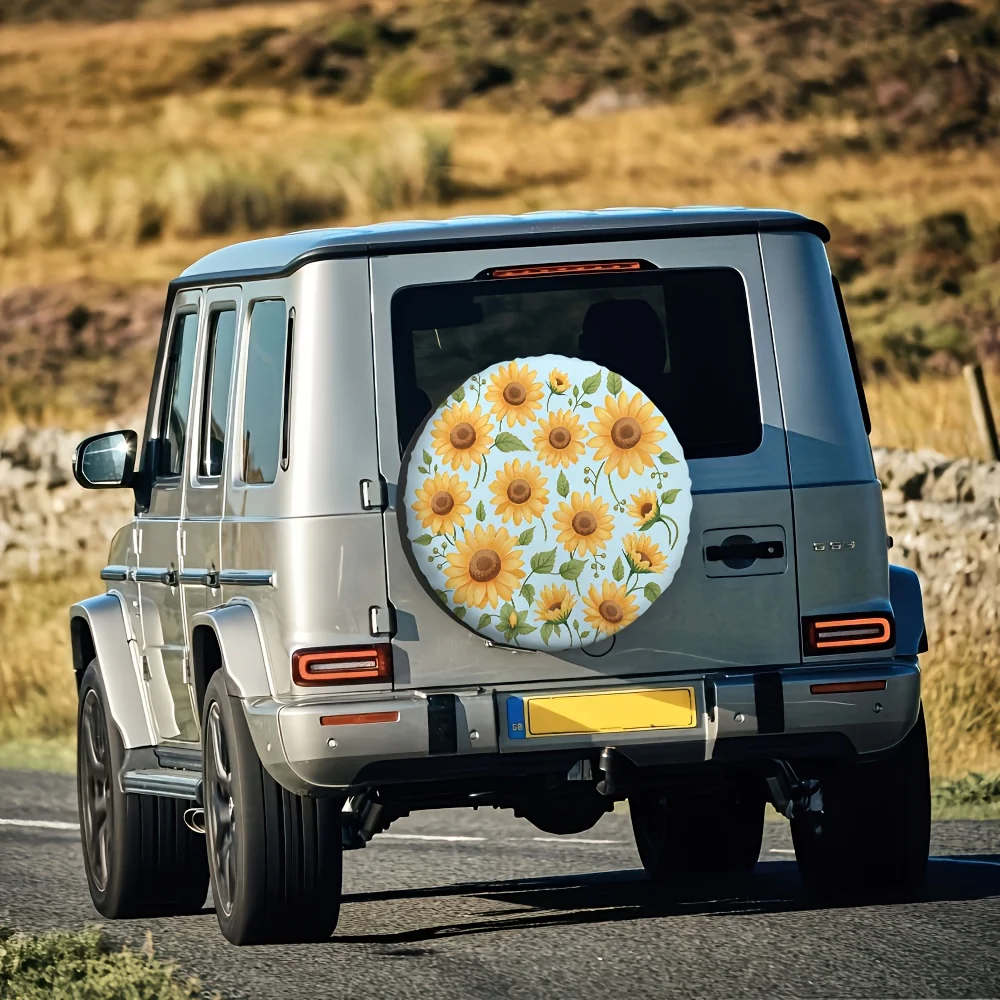 One Piece Of 2D Flat-Printed Tire Cover Featuring Sunflowers Made From Polyester Fabric, Suitable For Birthday Gifts And Applica
