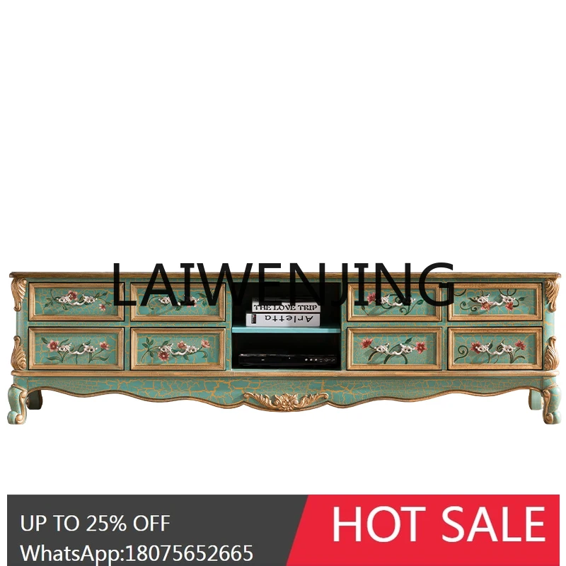 Nordic Retro Painted Emerald Green Pewter Solid Wood TV Tea Table Matching Chest of Drawer Chest of Drawers Combination
